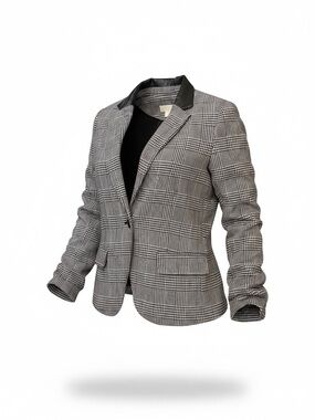Michael Kors Black & White Glen Plaid Blazer Faux leather elbow patches. Size 12